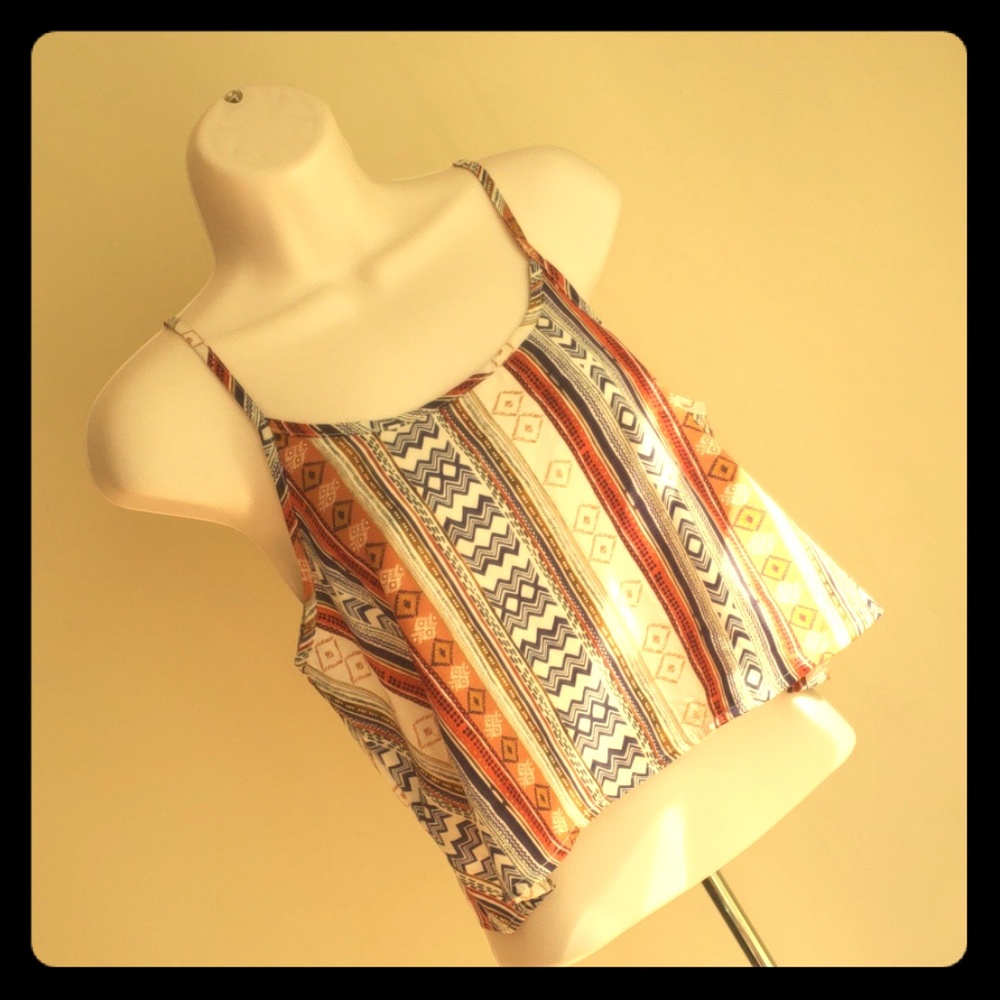 Spaghetti Strap Crop Tank Aztec Print Sz S